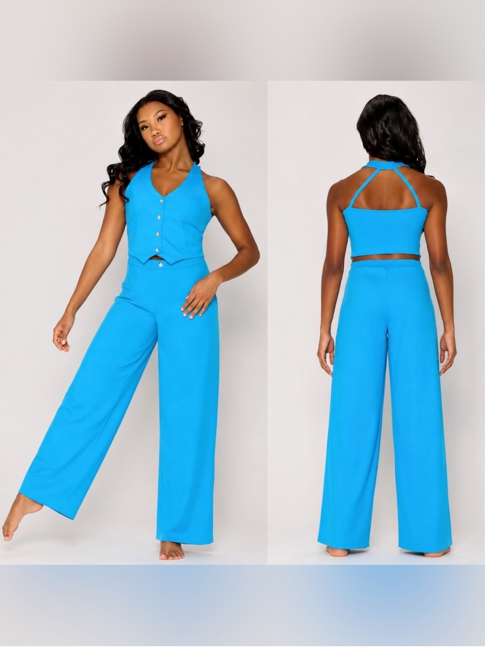 Kelle Dance Costume Elements of Style Blue Wide Leg Pant Vest Two Piece Set SA